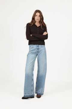 Carina Cashmere Polo Knit - Dark Brown