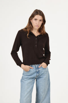 Carina Cashmere Polo Knit - Dark Brown