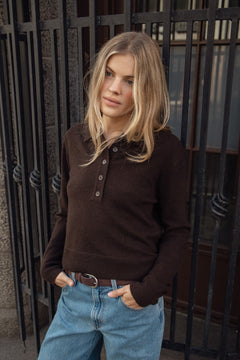 Carina Cashmere Polo Knit - Dark Brown