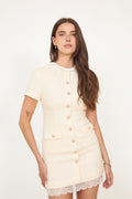Self-Portrait Boucle Lace Trim Mini Dress - Cream