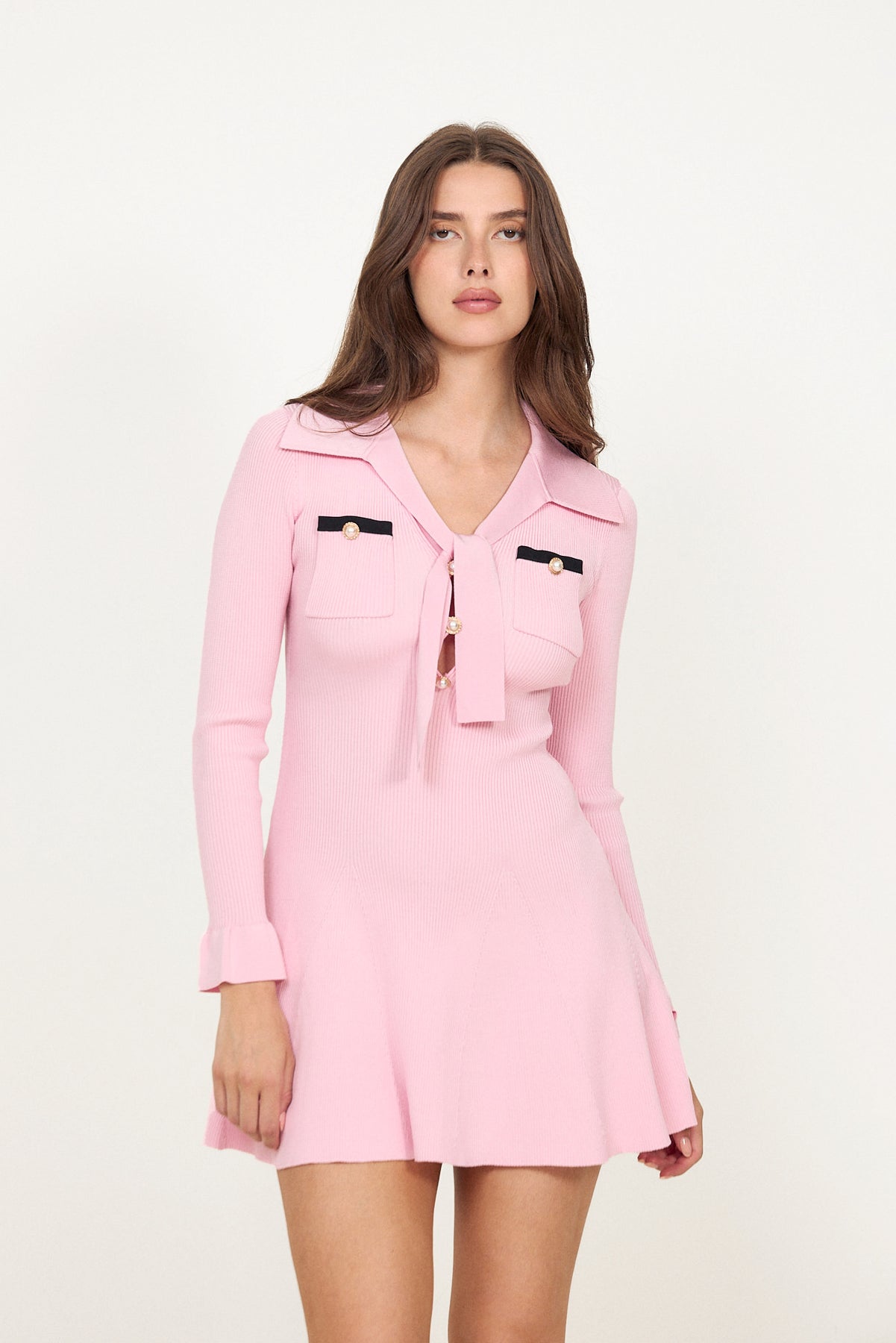 Viscose Knit Tie Mini Dress - Rosa