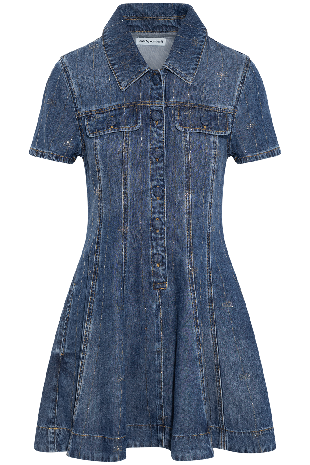 Rhinestone Stripe Denim Mini Dress - Blue
