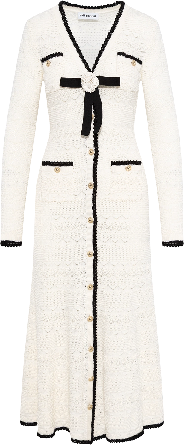 Pointelle Knit Long Cardigan - White
