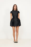 Taffeta Collared Mini Dress - Svart