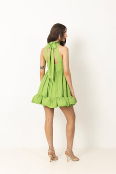 Fern Halterneck Ruffled Mini Dress - Lime