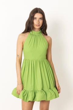Fern Halterneck Ruffled Mini Dress - Lime