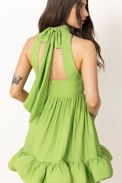 Fern Halterneck Ruffled Mini Dress - Lime