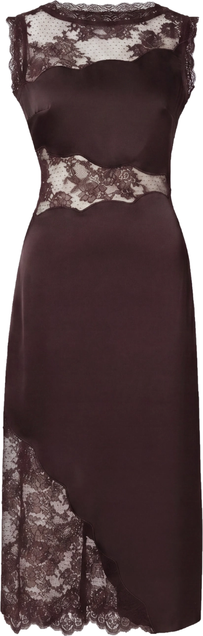 Desire Lace Trimmed Cut Out Midi Dress - Espresso