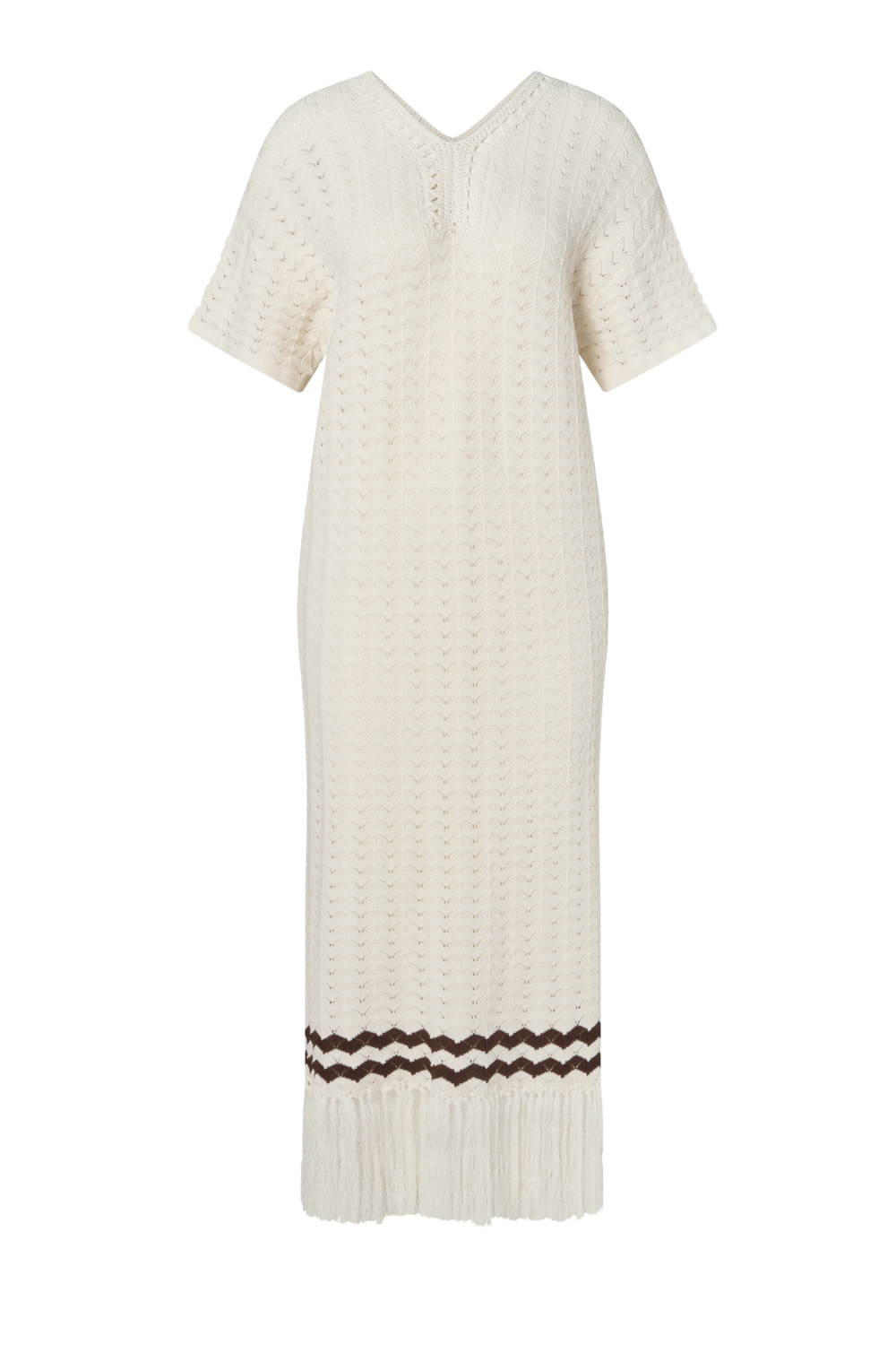 Kira Knitted Fringe Midi Dress - White
