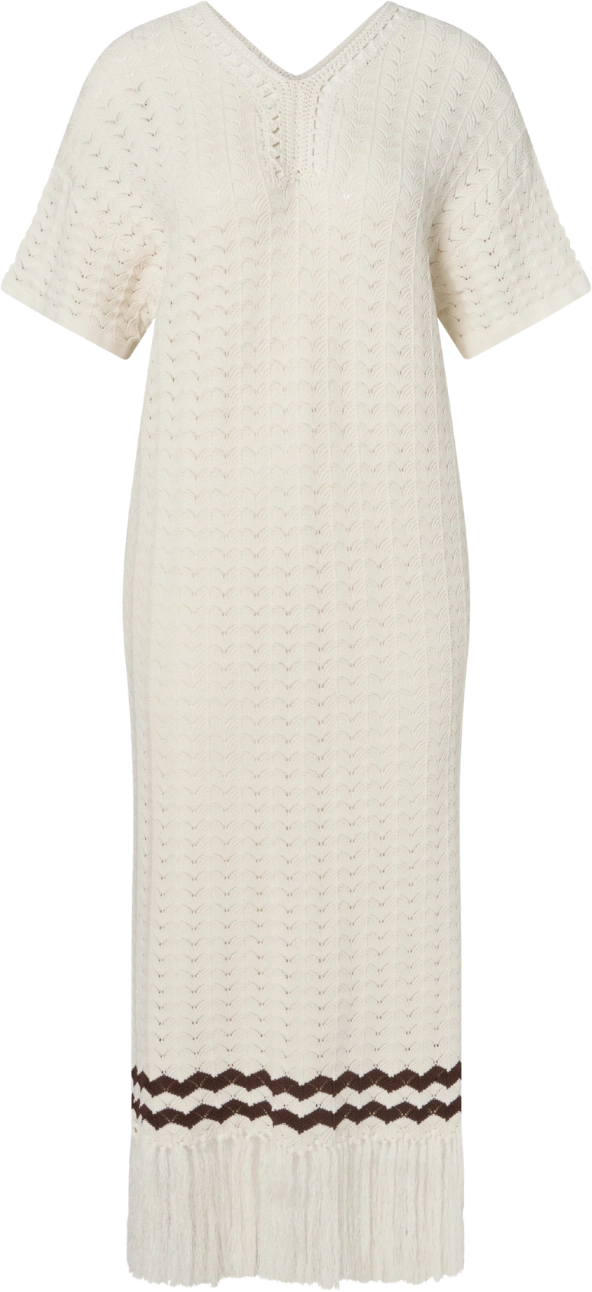 Kira Knitted Fringe Midi Dress - White