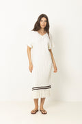 Kira Knitted Fringe Midi Dress - Vit