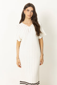 Kira Knitted Fringe Midi Dress - White