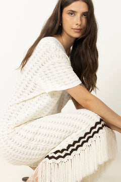 Kira Knitted Fringe Midi Dress - White