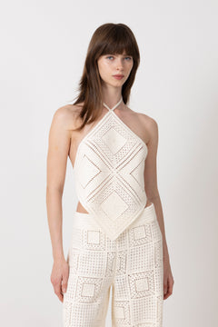 Lia Halterneck Crochet Top - Vanilla