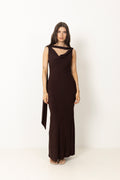 Vida Cowl Neck Scarf Maxi Dress - Espresso