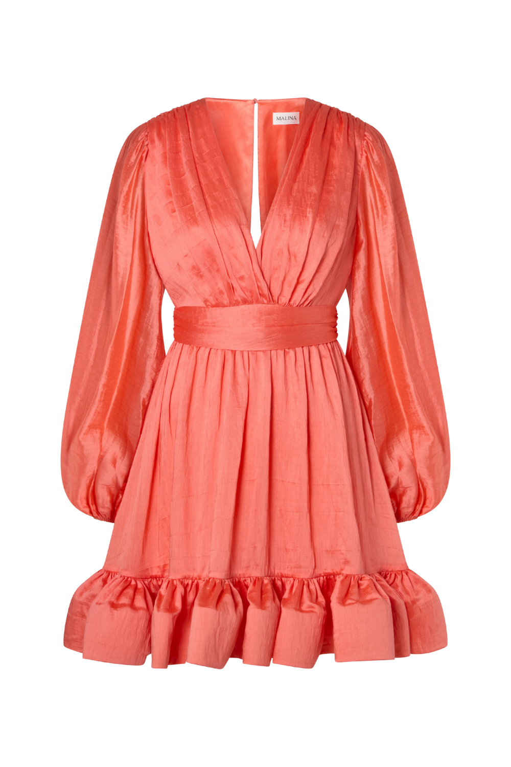Jadie V-Neck Ruffled Mini Dress - Coral