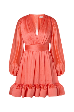 Jadie V-Neck Ruffled Mini Dress - Coral