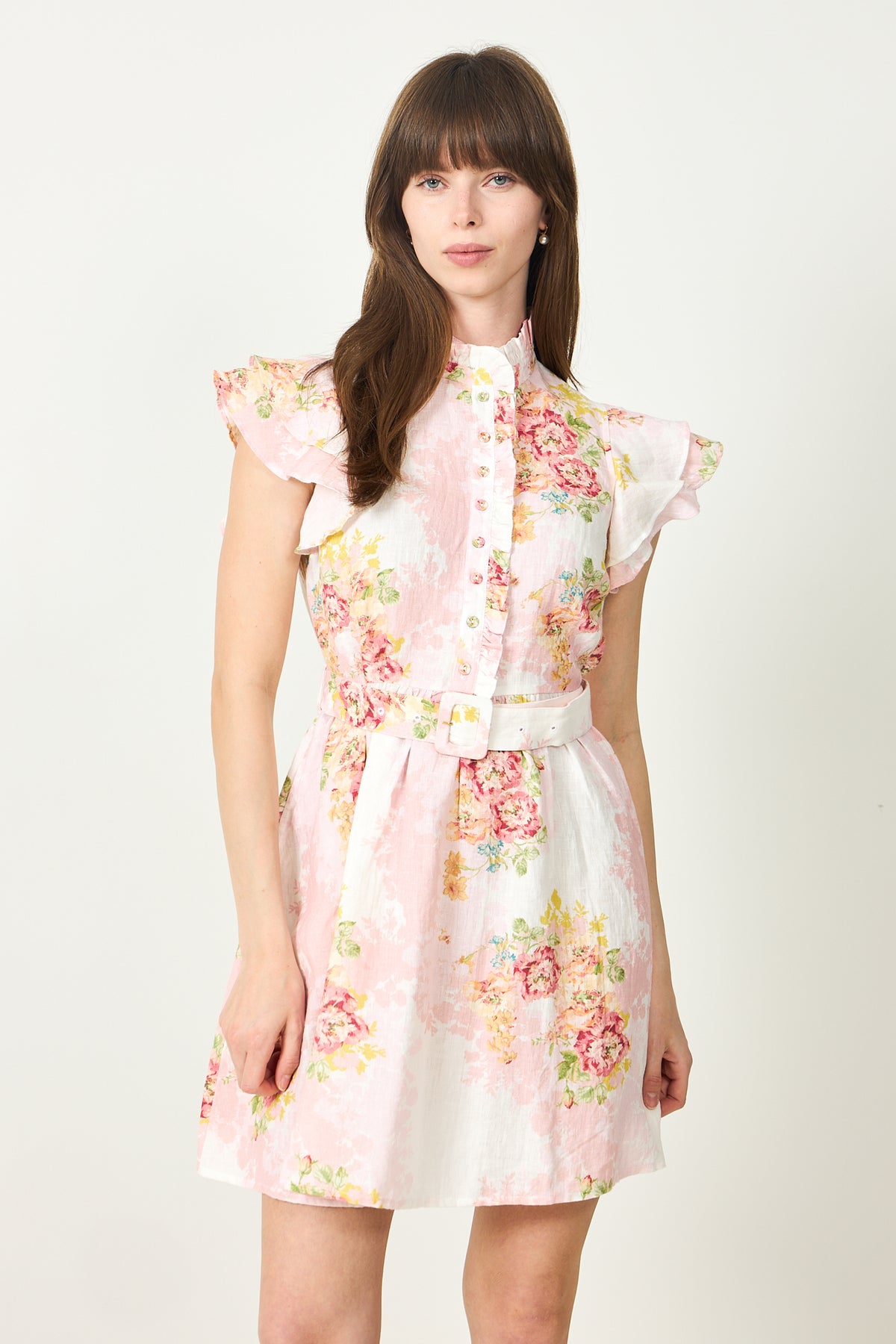 Linen Ruffle Dress - Rose Amore