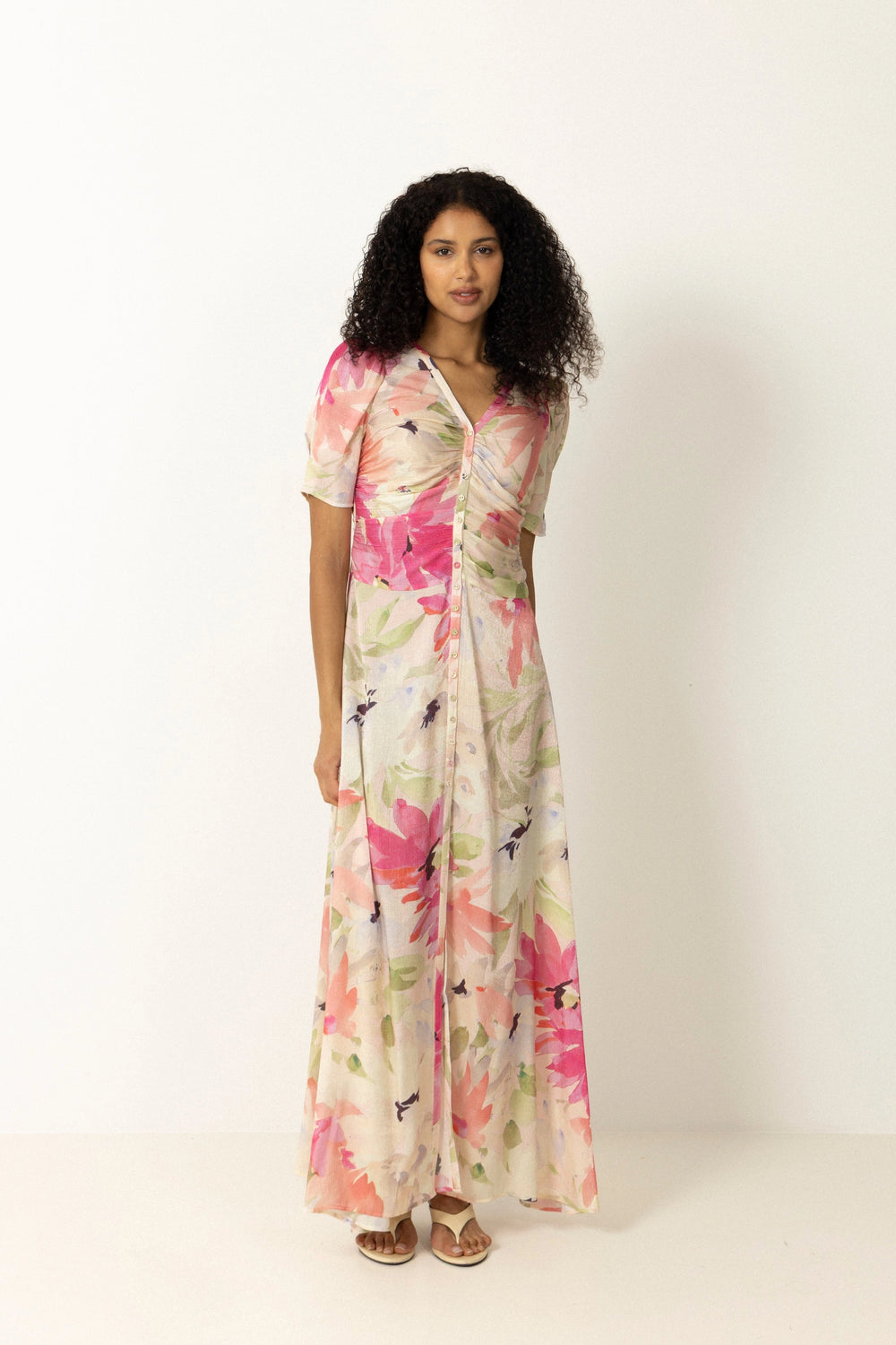 Shiny Button-Down Dress -  Soft Dew