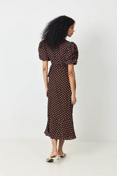 Sinda Dot Dress - Brown With White Dots