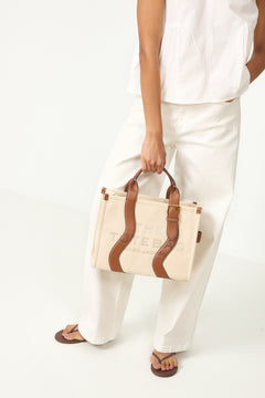 The Wavy Canvas Medium Tote - Beige/Argan Oil