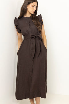 Pam Linen Dress - Dark Brown