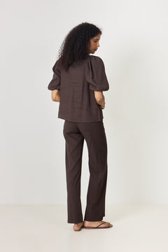 Anna Linen Top - Dark Brown
