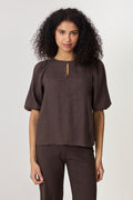 Anna Linen Top - Mörkbrun