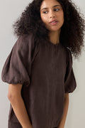 Anna Linen Top - Mörkbrun