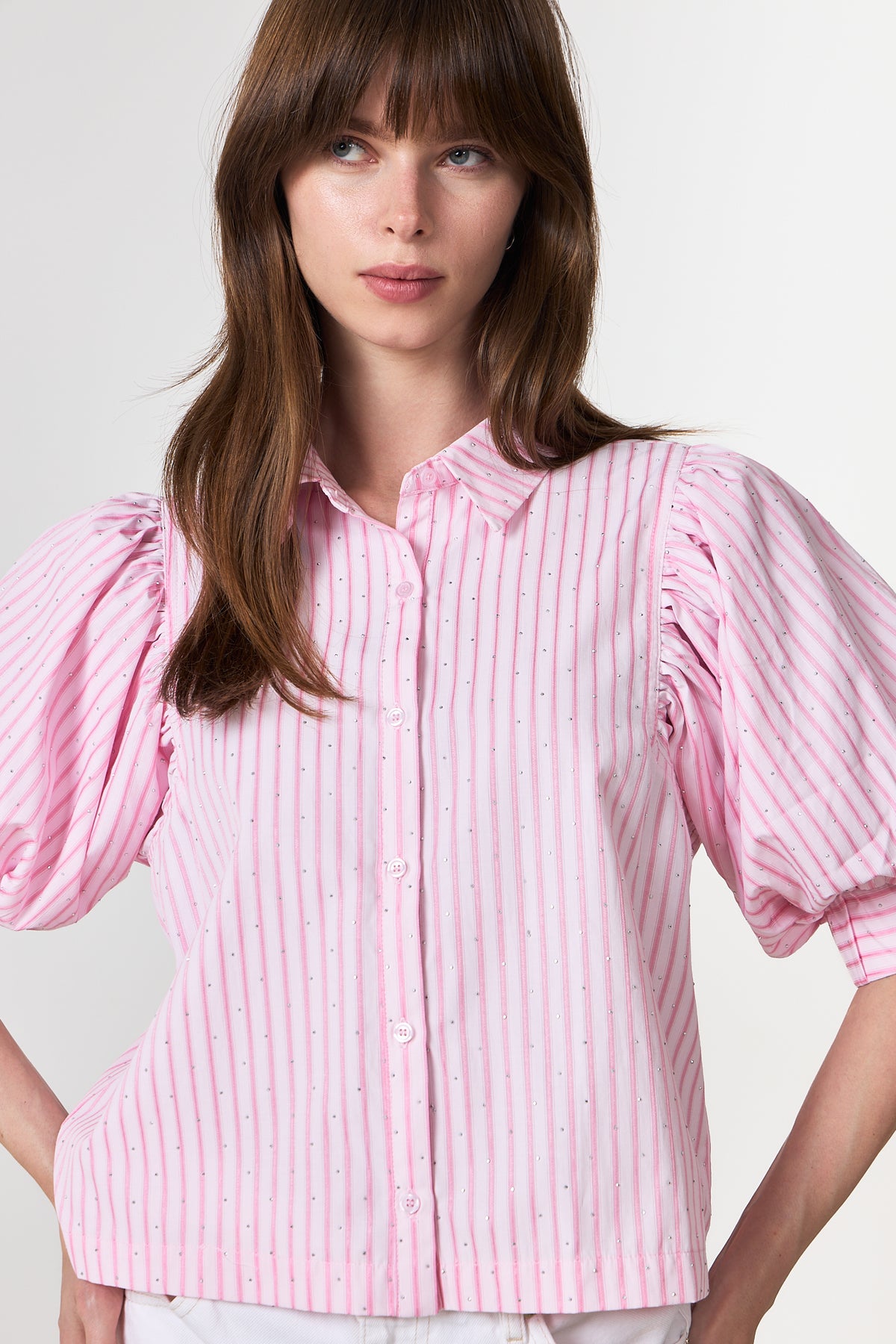Etta Soft Stripe Stone Skjorta