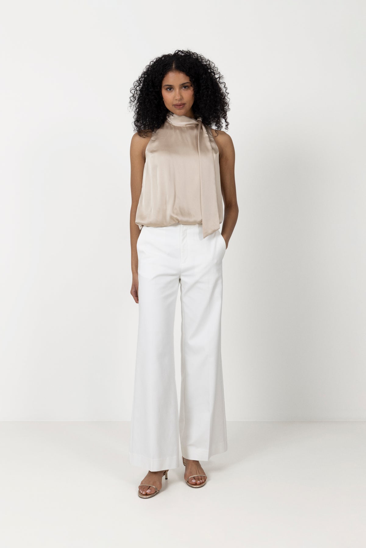 Veda Drapy Satin Top - Dark Sand