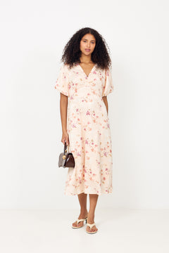 Illana Sateen Print Dress - Creme