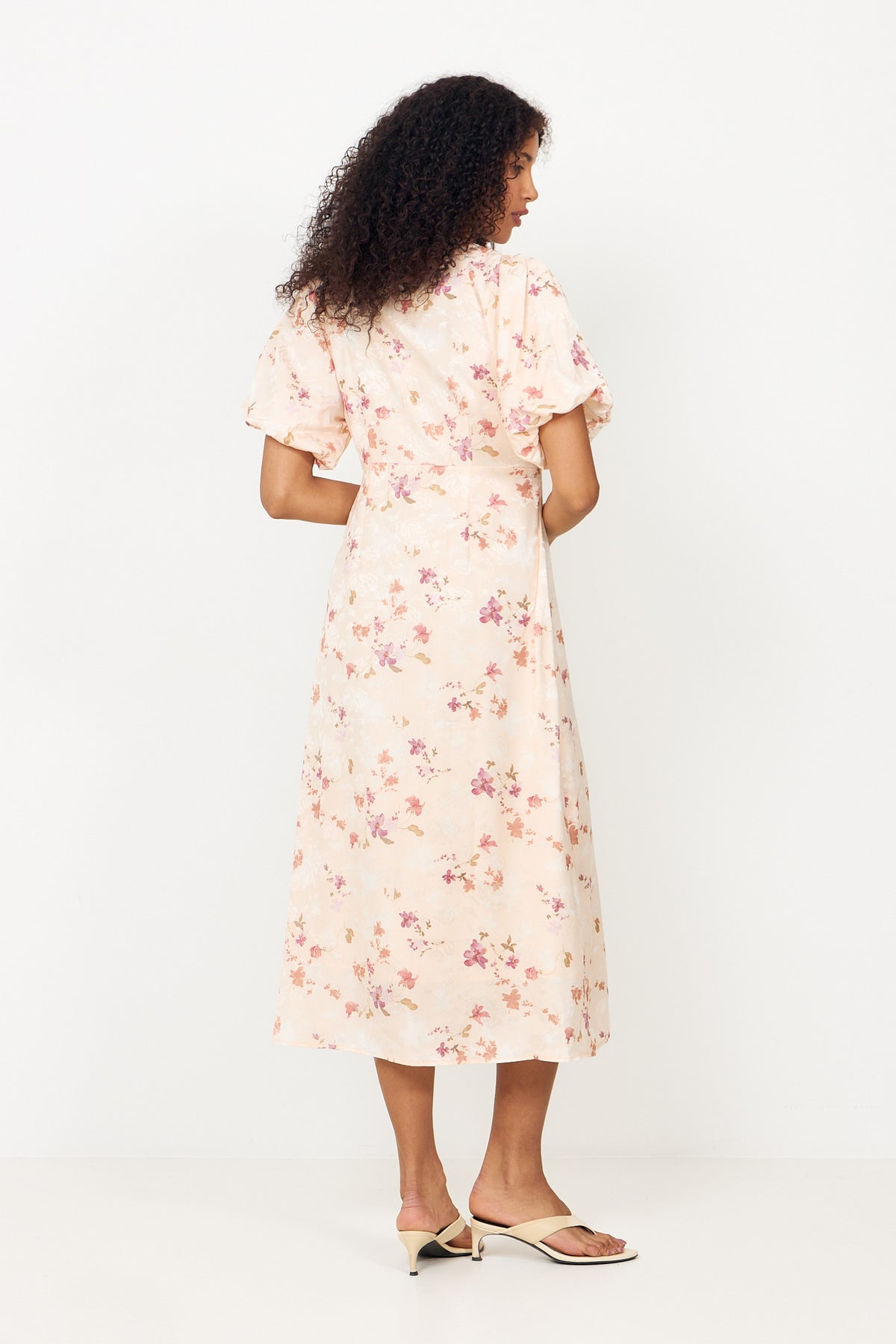 Illana Sateen Print Klänning - Creme