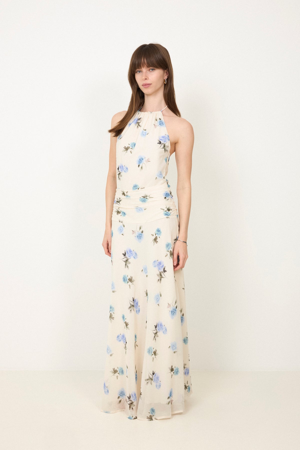 Gabina Faded Flower Dress - Light Blue Floral