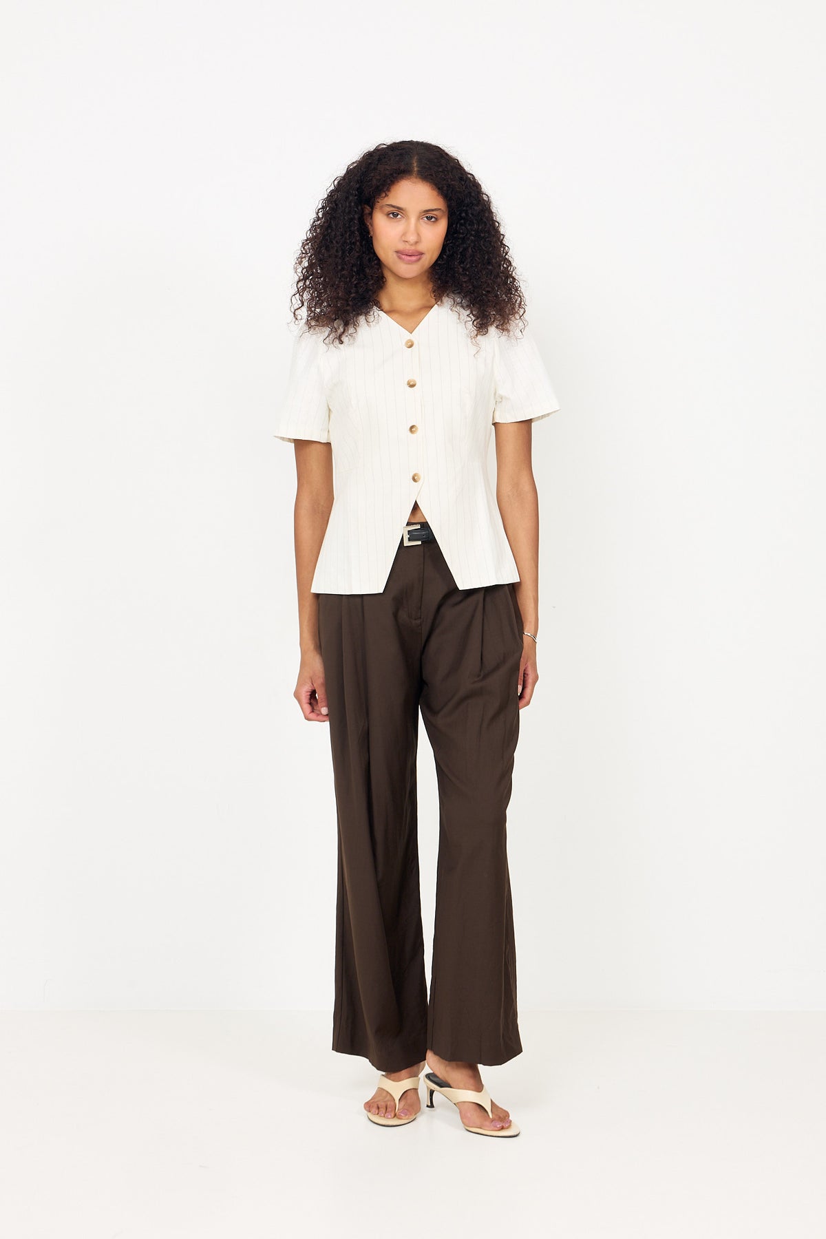 Jules Summer Stripe Blouse - Taupe Stripe