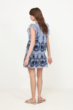 Jayla Stripe Embroidery Top - Blue