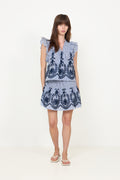 Tarrow Stripe Embroidery Skirt - Blå