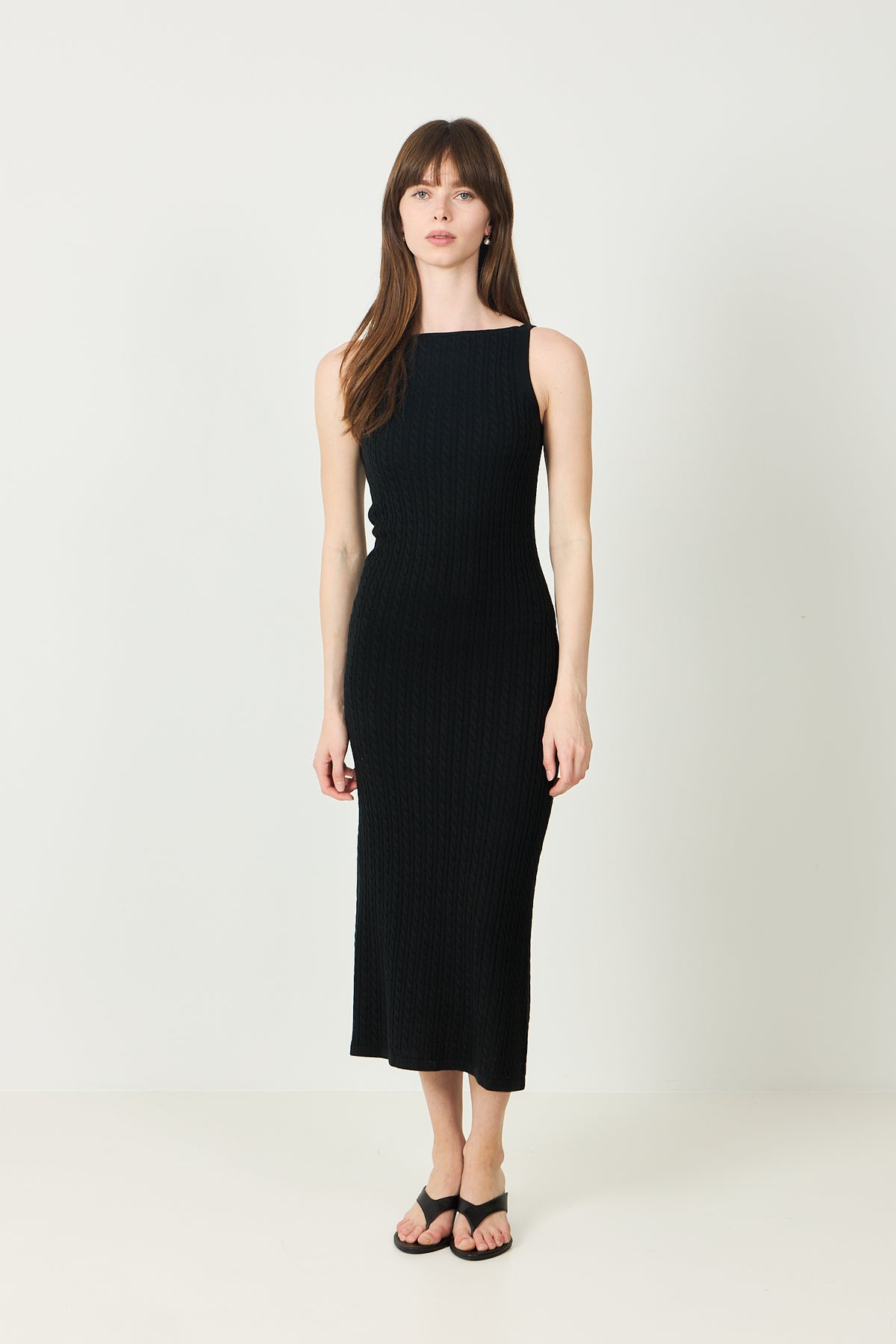 Fine Knit Cable Knit Dress - Svart