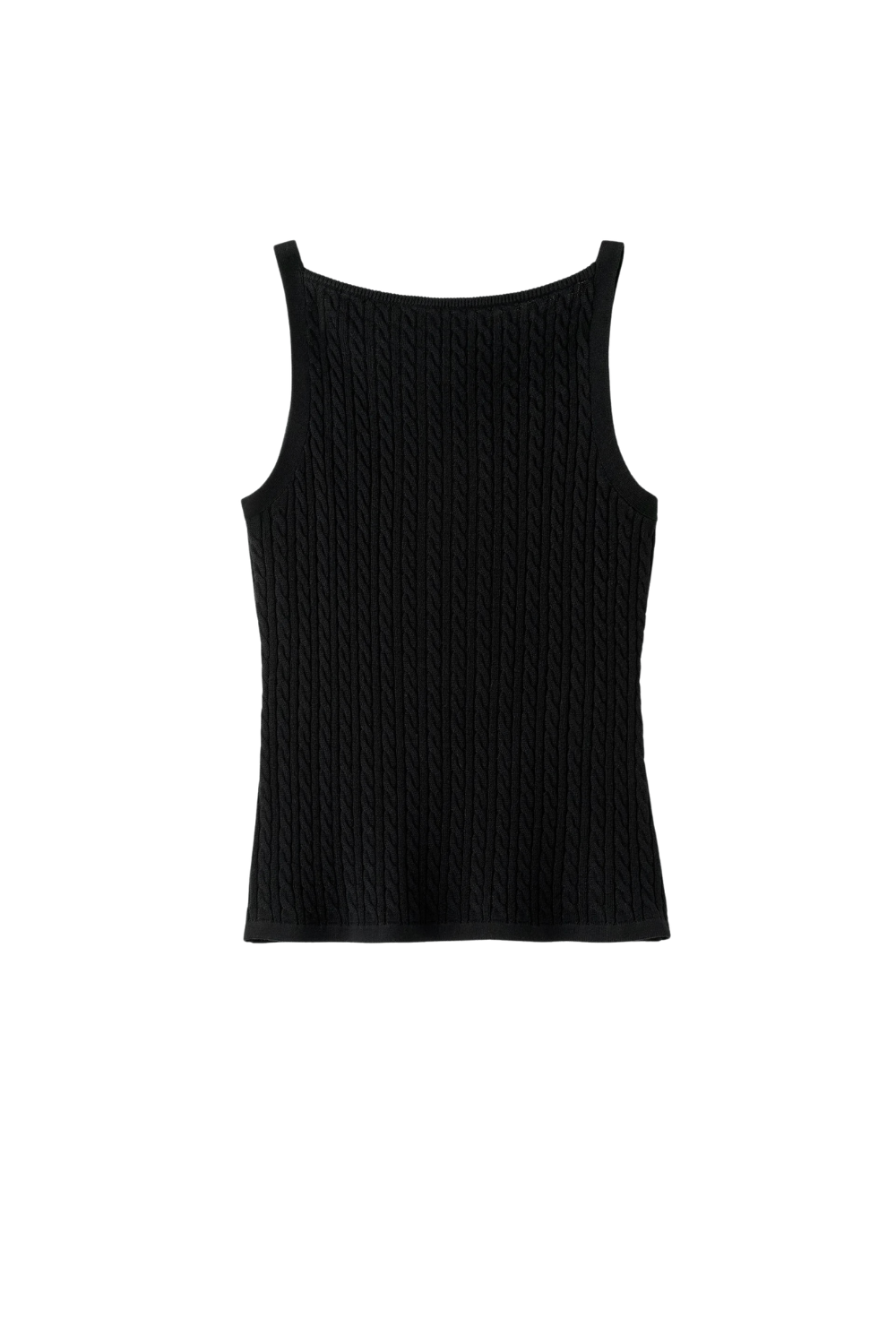Fine Knit Cable Knit Singlet - Svart