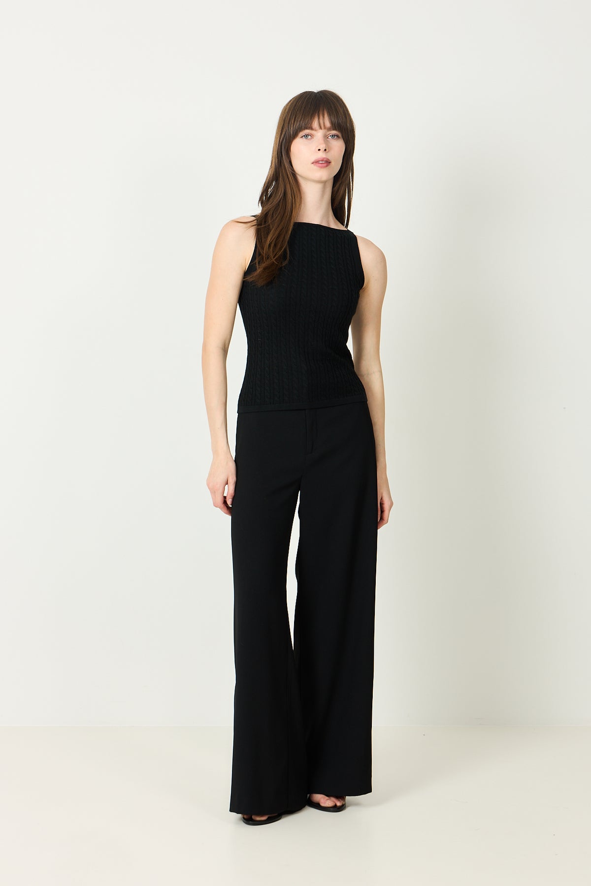 Fine Knit Cable Knit Singlet - Svart