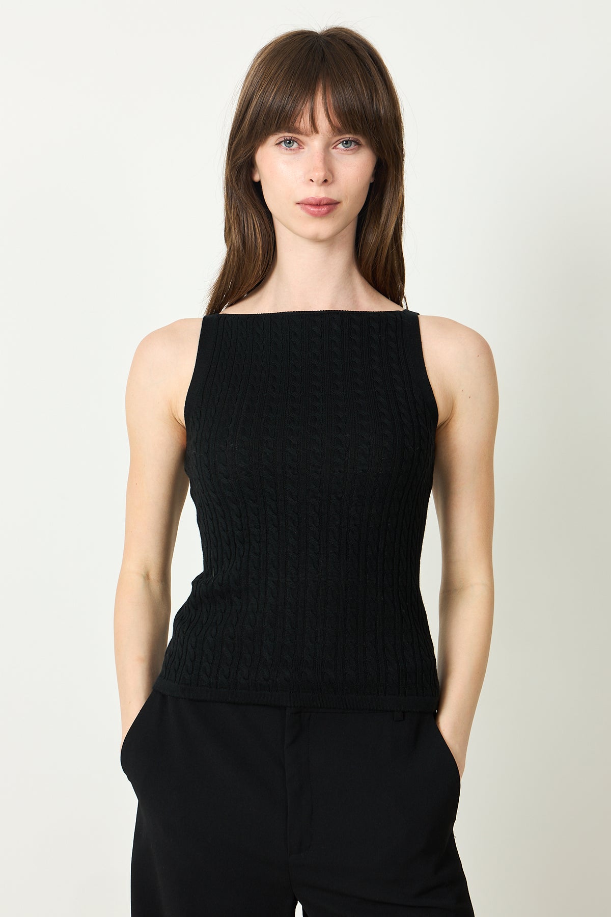 Fine Knit Cable Knit Singlet - Svart