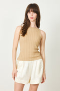 Fine Knit Cable Knit Singlet - Camel