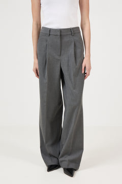 Wide Mara Wool Blend Hw Pant - Grey Melange