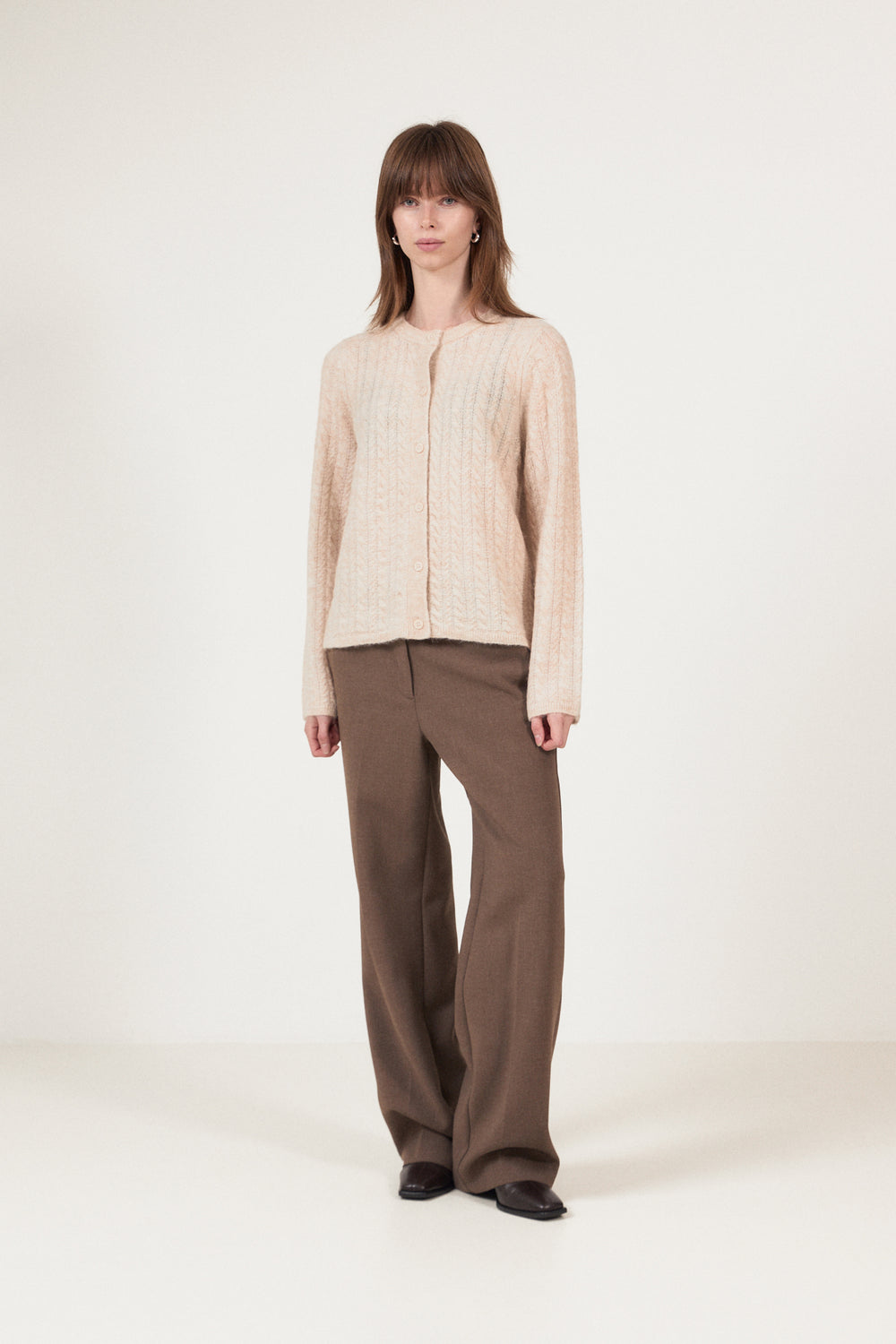 Lulu New Ls Knit Cable Cardigan - Birch Melange