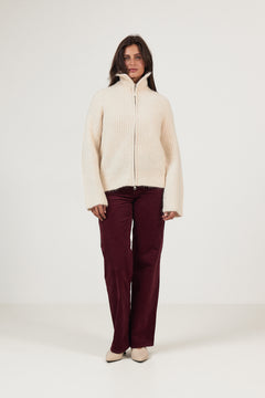 Gabriella Ls Knit Zip Cardigan - Birch