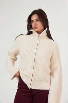 Gabriella Ls Knit Zip Cardigan - Birch