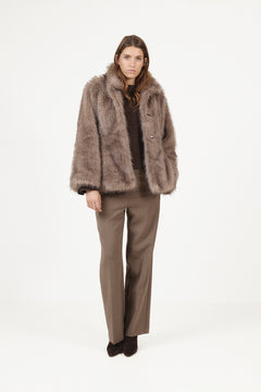 Aase Hourglass Faux Fur Jacket - Dark Brown