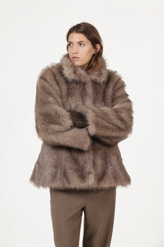 Aase Hourglass Faux Fur Jacket - Dark Brown