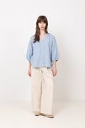 Cleo-Alberta Linneskjorta - Dusty Blue Bright White