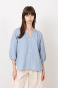 Cleo-Alberta Linneskjorta - Dusty Blue Bright White